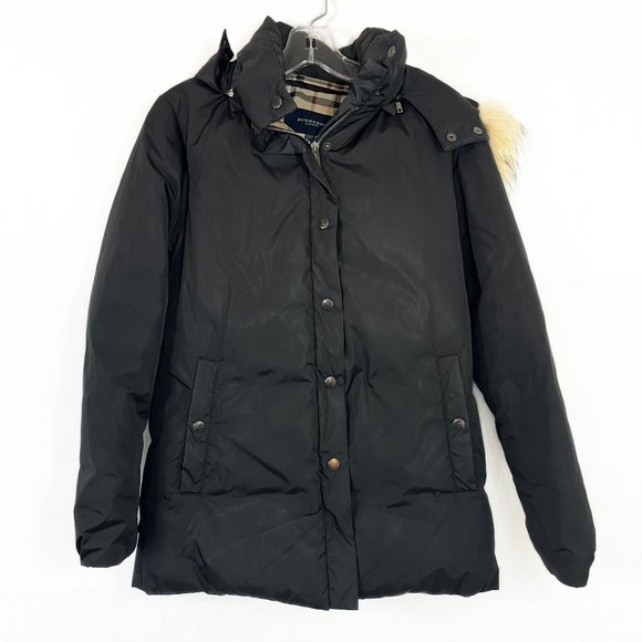 Burberry Black Puffer Winter Jacket with Removable Hood & Fur Trim - Size XS - Picture 1 of 10